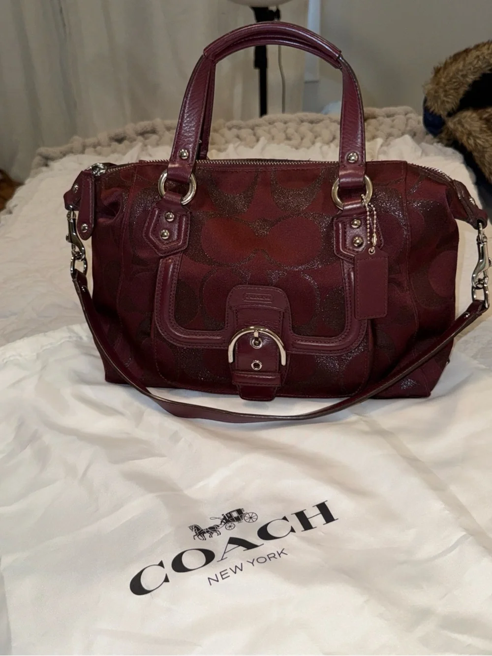 Coach Campbell Signature Legacy Bourdouex Shoulder Bag Burgundy Metallic